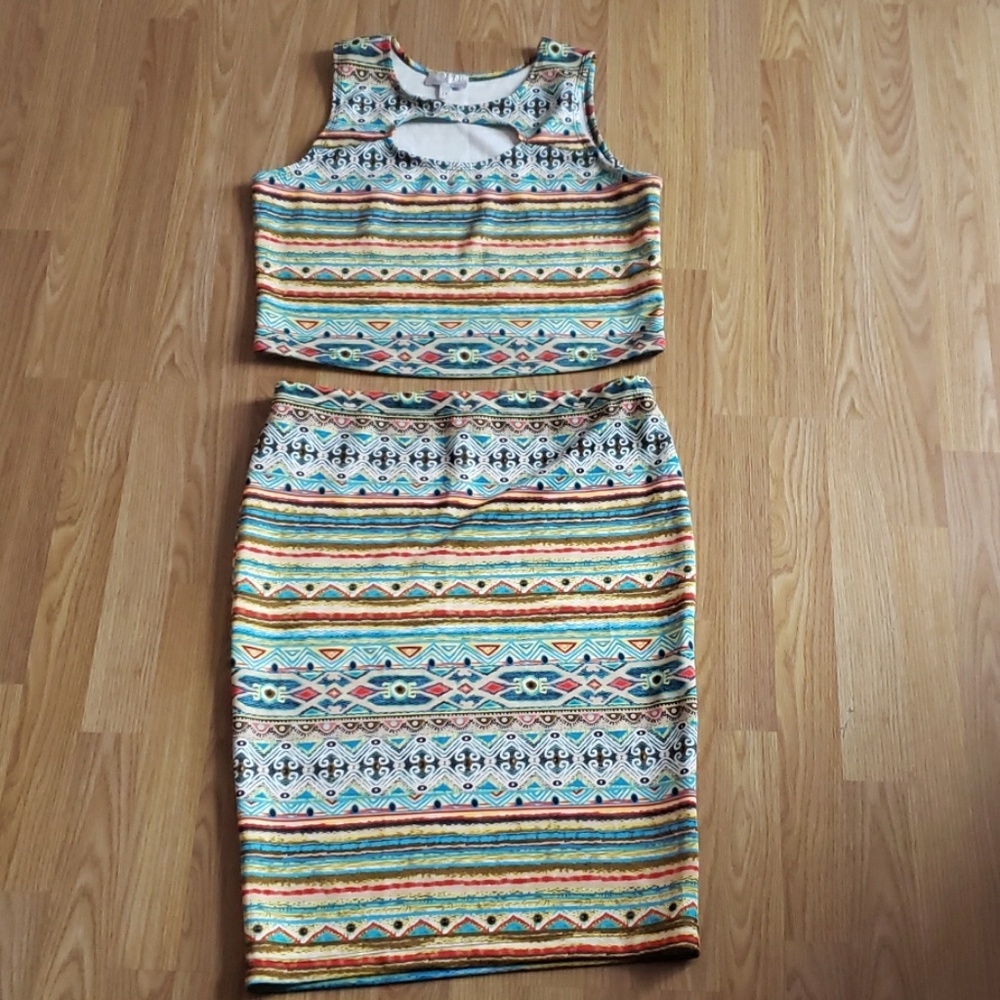 Plus size 2X crop top midi skirt set festival wear